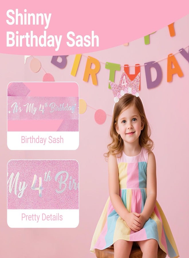 Papoopy Birthday Headband Crown with Sash for Party Decorations (Pink, 4th) - Image 3